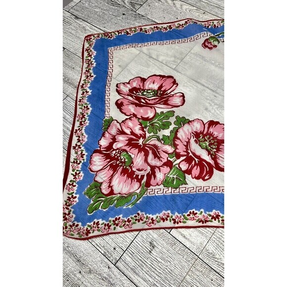 Designer Vtg Handkerchief PINK Tree Blossoms Floral Carol Stanley Hand Rolled - Picture 3 of 7
